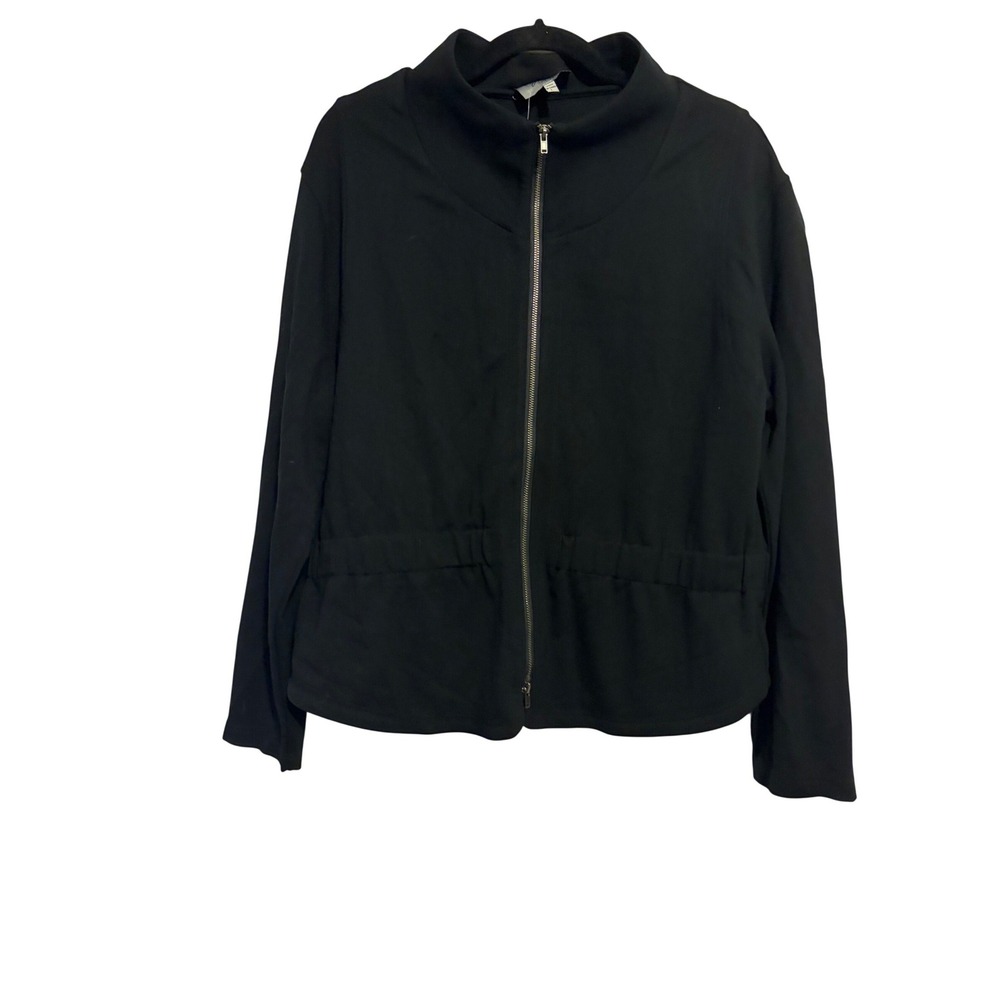 Lynn Ritchie Silver Jacket Mock‎ Neck Black Cinched Waist NWT Size L